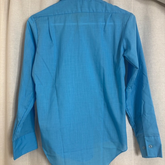Vintage 1970s 1960s vivid BLUE button up shirt with collar XS/S - Picture 4 of 6